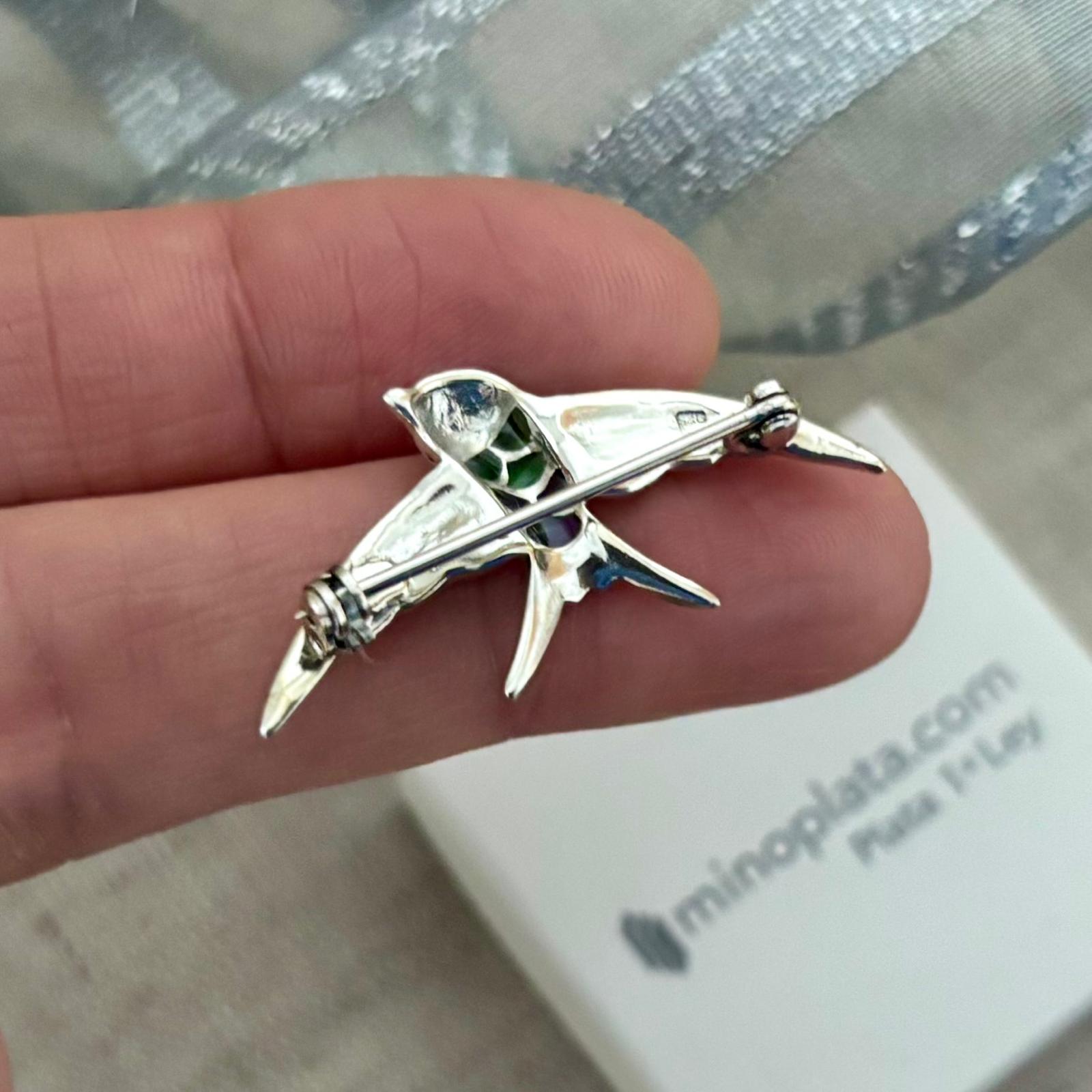 Broche golondrina de Plata vieja y piedras Marcasitas 3